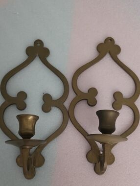 Pair of Brass Wall Candle Sconces - Antique Style
